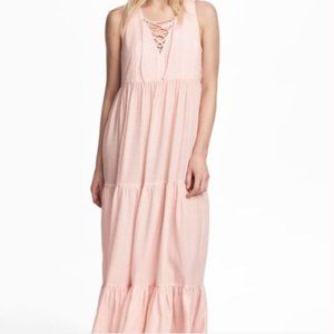 Pink Lace-Up V-Neck Sleeveless Maxi Dress Size 2